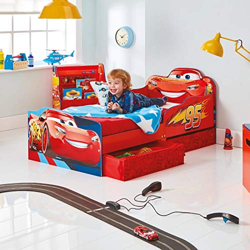 Disney Lightning McQueen Toddler Bed with Storage Drawers with Guardrails and Storage Included