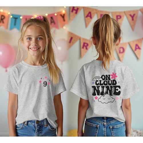Image of On Cloud Nine Birthday Girl Shirt 9th Birthday Shirt Girl Flower Nineth Party T-Shirt Kids 9 Year Old Summer Tee Tops