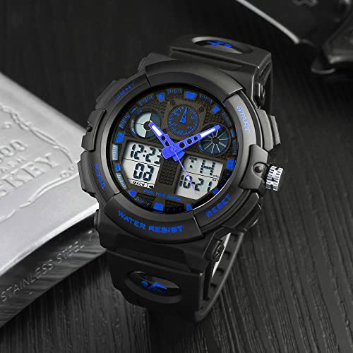 Image of PASNEW Boys' Watches - Dual Display, Large Dial Sport Watch, Black Outdoor Watch for Boys & Teens - Waterproof