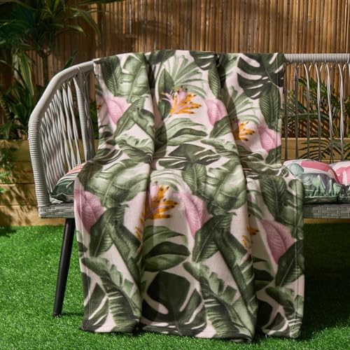 Dreamscene Fleece Blanket Tropical Print Throw, Ultra Soft Warm and Comfortable Throw Blanket for Living Room Bedroom, 100% Polyester - Easy Care, For Bed and Couch Throw, Green - Cosy Home Interiors Dreamscene Fleece Blanket Tropical Print Throw, Ultra Soft Warm and Comfortable Throw Blanket for Living Room Bedroom, 100% Polyester - Easy Care, For Bed and Couch Throw, Green - Image 2