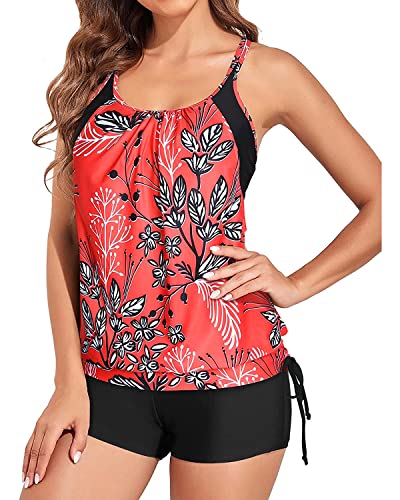 Image of Holipick Blouson Tankini Swimsuits for Women - Two Piece Tummy Control Bathing Suit with Shorts Modest Swimwear