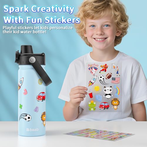 Image of baab 18oz Kids Water Bottle, Insulated Kids Water Bottle with Lockable Spout Lid & Stickers, 18 /8 Stainless Steel Vacuum Leakproof Kid Water Cup for Boy Girl School (Navy Blue+Light Blue, 2 Pack)