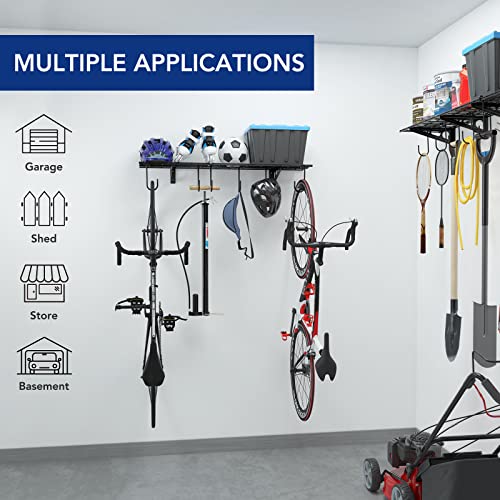 Fleximounts Garage Wall Shevling, 1X4 Ft W/ 6 Bike Hooks, 1-Pack Wall Shelf Garage Organization System W/ Bike Hangers, Garage Storage Rack Floating Shelves, 150Lbs Weight Capacity #TOP1