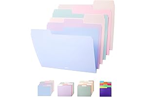 6-Pack Office Folders with Tabs in Pastel Colors