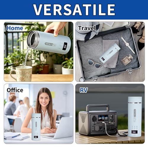 Image of Blue Travel Electric Kettle, LCD Display with 6 Temperature Settings, 304 Stainless Steel, 450ml /15.2oz, Auto Shut-Off and Boil-Dry Protection, Compact Portable Electric Kettle