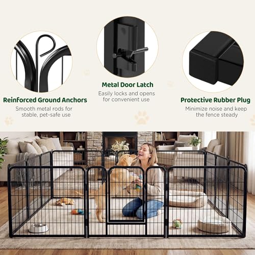 Image of Yaheetech 32 inch H 12-Panel Extra Wide Dog Playpen w /Door for Indoor Outdoor | Heavy Duty Metal Frame, Secure Latch Gate, Tool-Free Assembly, Portable For Yard RV Camping, Ideal For Small & Medium Pets