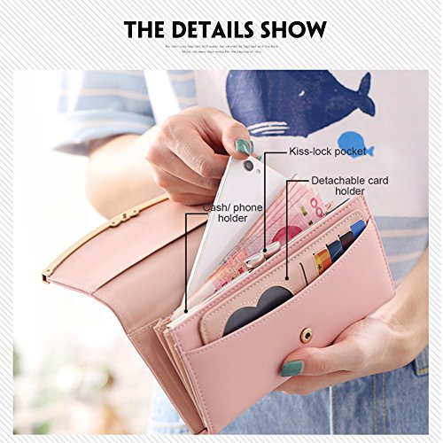 WOOLALA Women Cute Bowknot Wallet Trifold Large Capacity Long Purse3