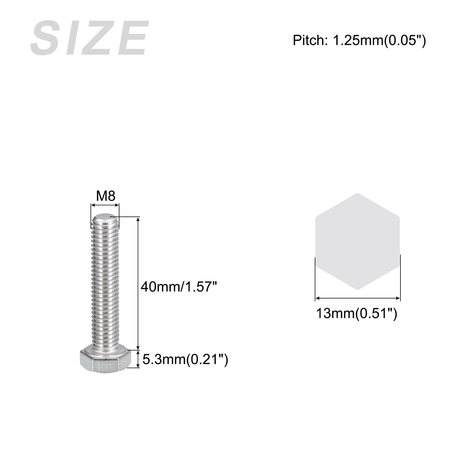 METALLIXITY Hex Bolts (M8-1.25x40mm) 5Pcs, 304 Stainless Steel Coarse Fully Threaded Hex Head Screw Bolt Machine Screws - Image 2