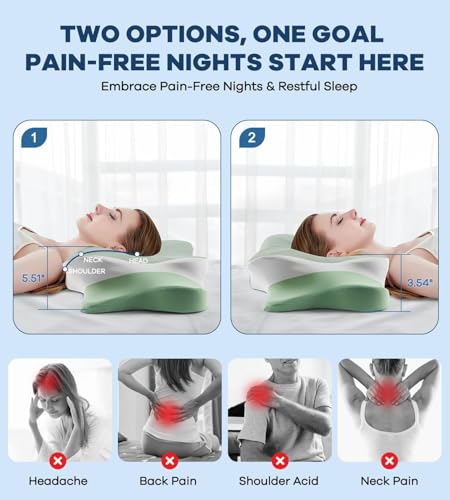 Image of DONAMA Cervical Pillow for Neck and Shoulder Pain Relief, Cooling Contour Memory Foam Pillow, Dual-Height Ergonomic Neck Support Pillow for Side Back Stomach Sleepers with Removable Pillowcase