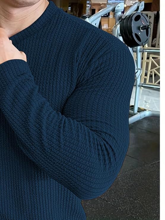 Image of Men's Polyester T-Shirt with Round Neck Long Sleeves Solid Pattern Regular Fit and Standard Length | Mans T Shirts for Casual