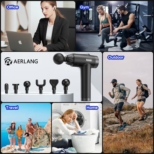 Image of AERLANG Massage Gun, Deep Tissue Massager Machine for Pain Relief, Powerful Body Massager - 20 Speed -6 Heads, Handheld Percussion Muscle Massager with Carry Case, Gifts for Men Women, Black