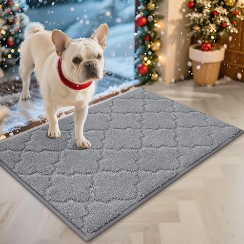JSEI Door Mat 24" x 36", Non-Slip Dirt Trapper Door Mats Indoor Entryway Rugs Washable Absorbent and Stain Resist Welcome Mats, Dog Door Mat for Front Back Door, Muddy Wet Shoes & Paws, Blac