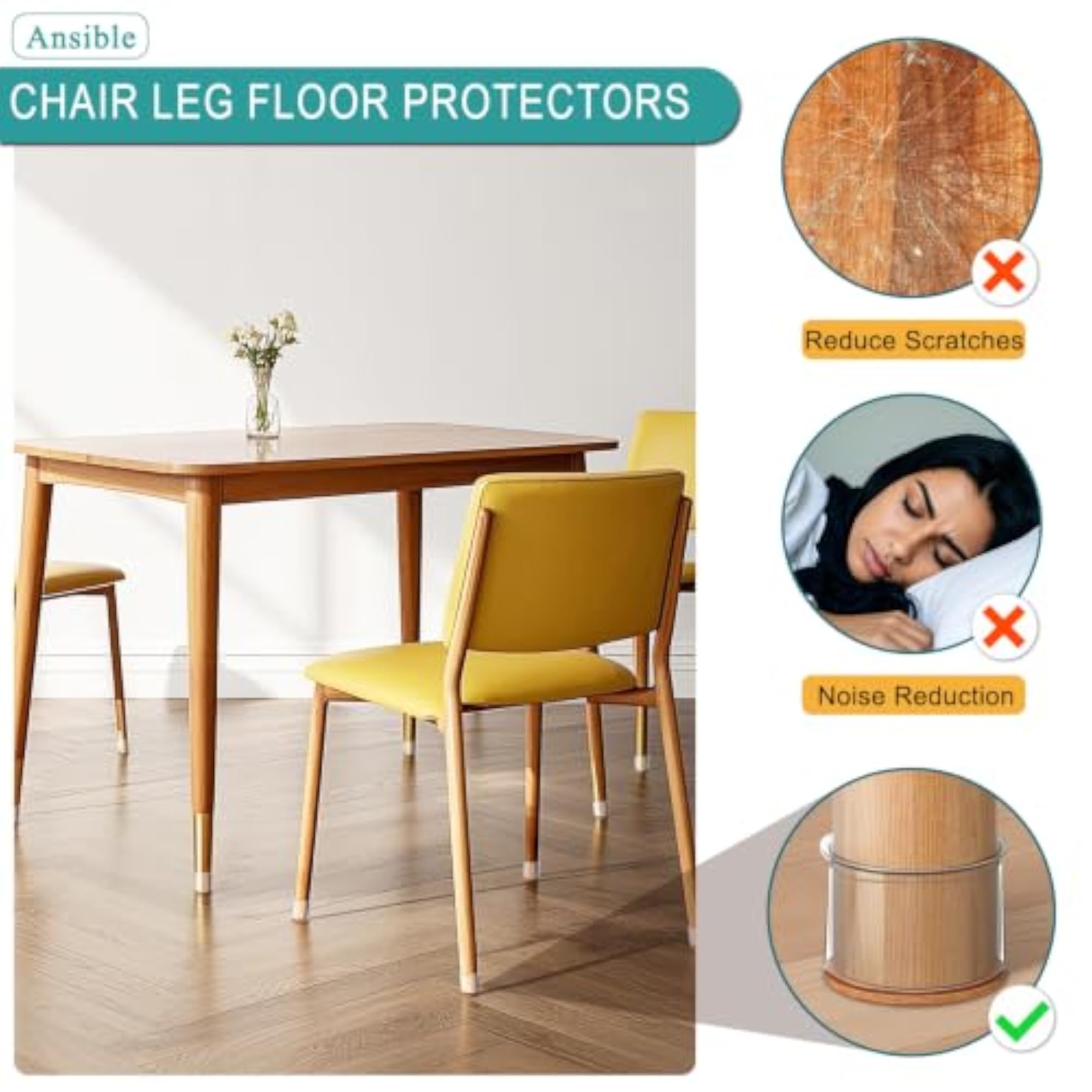 24 Pcs Chair Leg Floor Protectors, Round Fit 13-22.9mm