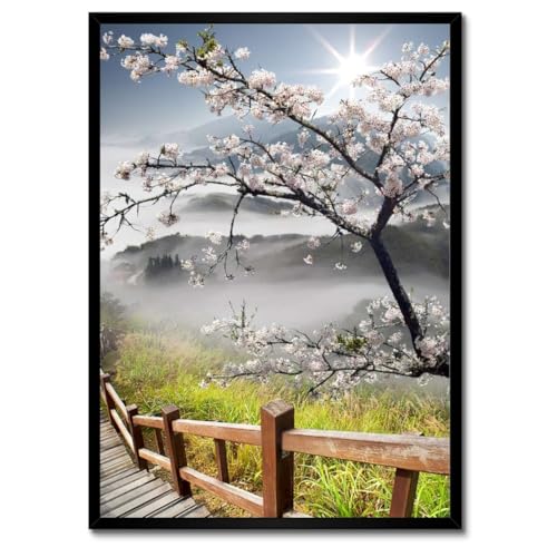 Poster fleur de cerisier du Japon encadré blanc 50x70 cm | Déco murale