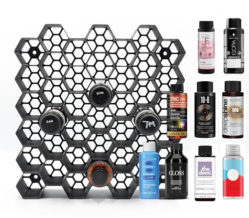 Markvicka Designs Large Bottle Organizer for Shades EQ, Lumishine, Gloss Toner, Deepshine Xpress, Colorance, Demi-Permanent, Igora Vibrance | Hexagon Organizer | Stackable & Wall-Mount Salon Decor