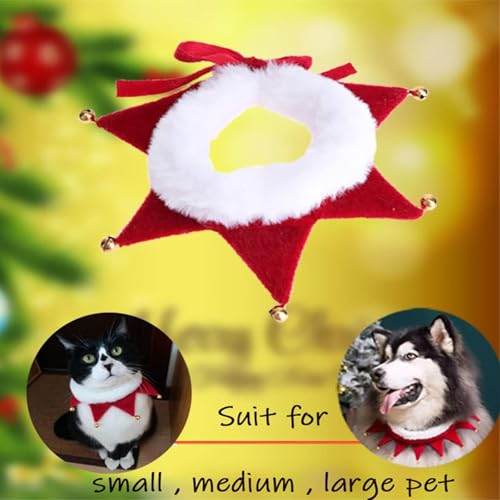 Hundehalstuch Weihnachten, Hundehalsband Weihnachten mit 5 Glöckchen, Verstellbare Katze Hunde Schal, Plüsch Haustier Kostüm Zubehör, Hund Katze Welpen Kätzchen (Rot, M)