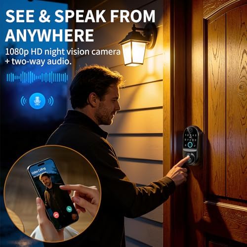 Image of Smart Door Lock for Front Door: WiFi & Camera with 1080p HD Night Vision