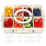 Snackle Box Charcuterie Container- Divided Serving Tray with Lid and Handle- Clear Plastic Portable Snack Box with 8 Compartment for Fruit, Veggie, Candy, Nuts, Picnic, Travel, Entertaining, Party…