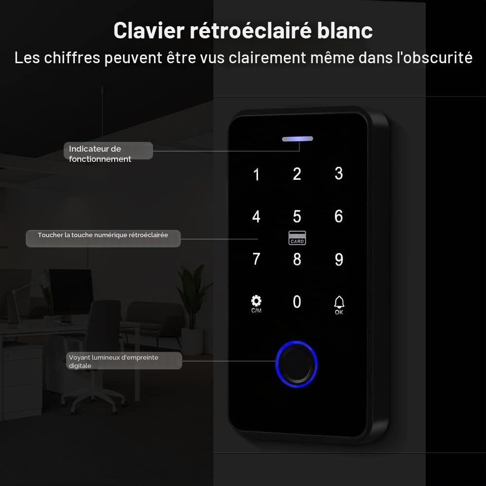 Kit de Contrôle d'Accès TUYA Étanche, Clavier Tactile RFID,Serrure Électrique NC, Alimentation 3A,Bouton Interrupteur,Sonnette Filaire, 15porte-clés 13.56 MHz