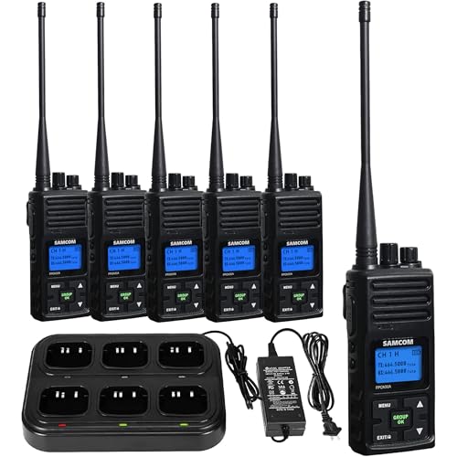 Image of SAMCOM FPCN30A 5W Two-Way Radios 6-Pack with 6-Way Multi-Charger Station | UHF Heavy Duty Walkie Talkies 1500mAh Rechargeable Charger Gang Group Talk for School Security Events Logistics Hospitality