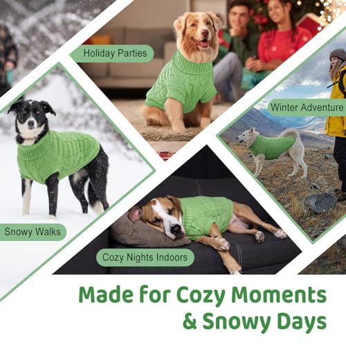 Image of Cozy Stretch Dog Turtleneck Sweater -Soft Warm Dog Knit Sweaters for Boy Girl Pets, Christmas Sweater Pullover for Small Medium Large Pup Winter Outfit,Green L