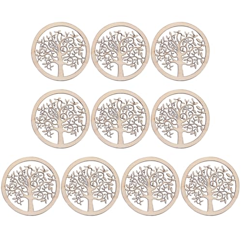 SEWACC 10pcs Wood Craft Round Family Tree Crafts Making Accessories Embellishments Decor Ornament DIY Bookmarks Wooden Slice