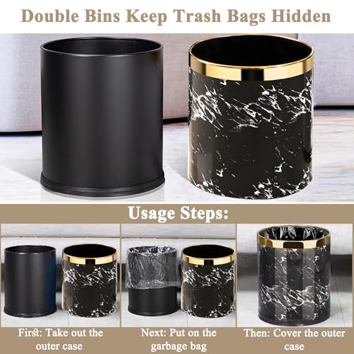 Image of Metal Trash Can, Double-Walled Waste Basket Hides The Trash Bag, Open Top Round Garbage Can Small Trash Bin for Bathroom, Kitchen, Bedroom, Toilet, etc.