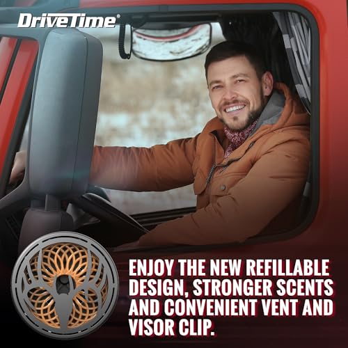 Image of Drive Time Truck Puck High Range Cedar Fragrancee Car Air Freshener - Long-Lasting Car Deodorizer, Refillable Vent & Visor Clip Auto Air Freshener for Car, Truck & SUV, Premium Fragrance, Pack of 3