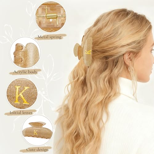 Image of Personalized Hair Clips Initial Claw for Girl Girlfriend Wife Teacher Mom Her 16th 17th 18th Birthday Cute Gifts - Gold,H