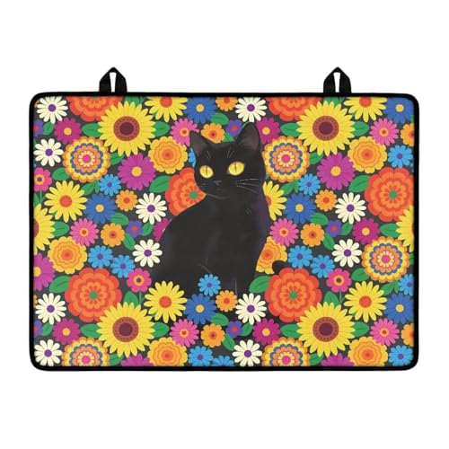 Image of Poceacles Ceramic Glass Stove Top Cover Stove Burner Cover Multipurpose Rubber Desk Saver Pad Washer Dryer Top Mat for Counter Decor, Colorful Floral Black Cat