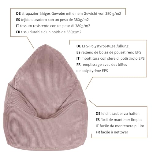 DreamRoots Sitzsack Cord Erwachsener Sitzsäcke Jugendlicher Teenager 80x80x120cm - Sitzsack mit...