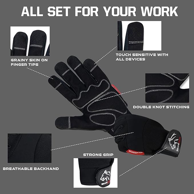 Wolveskin Safety Work Gloves Men & Women, Utility Mechanic Working Gloves for Multi Purpose Use Synthetic Leather, Heavy Duty - Image 2