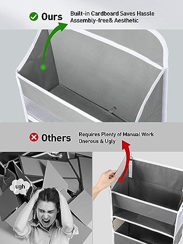 Yecaye 1 Pc Over the Door Organizer with 5 Bins 10 Side Pockets, 44lbs Load Hanging Bathroom and Bedroom Organizer, behind the Door Hanging Organizers for Nursery Newborn Baby Essential Stuff Grey - Image 4