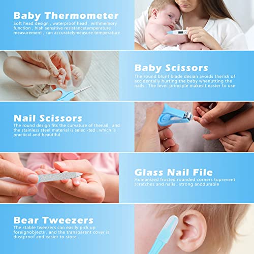 Vusddy Baby Pflegeset für Neugeborene - 10-teiliges Erstausstattung für Neugeborene - Tragbares Baby Hygiene Zubehör für Jungen und Mädchen - Ideal Neugeborenen Geschenk für Baby Shower(Blau) – Bild 4