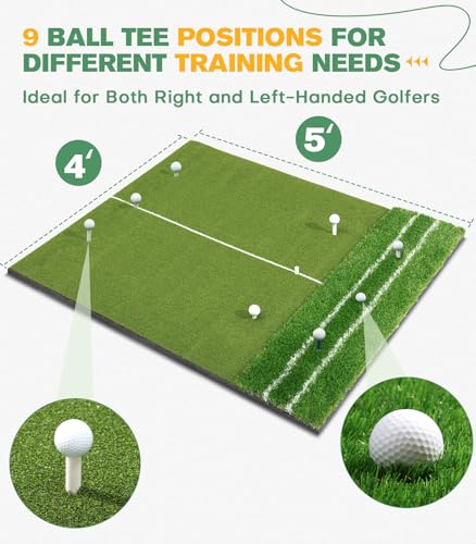 Image of Premium Dual-Turf 5x4ft Golf Mat: 21MM to 50MM High-Elasticity Base Upgraded Golf Hitting Mat, Alignment & Angle of Approach Aid, Indoor /Outdoor Practice, Green,Ideal Gifts for Men Him Dad Husband