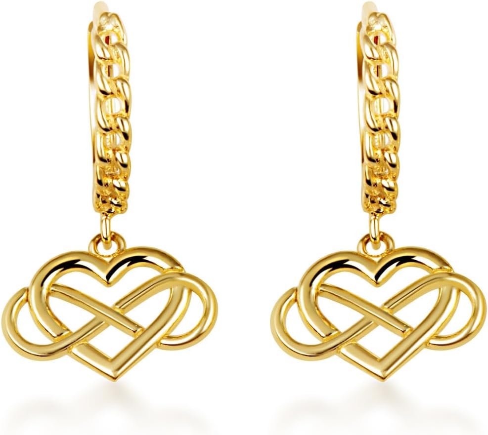 10K or 14K Yellow Gold Polished Infinity Heart Love Cuban Link Huggie Hoop Earrings for Women Girls - Choice of Metal
