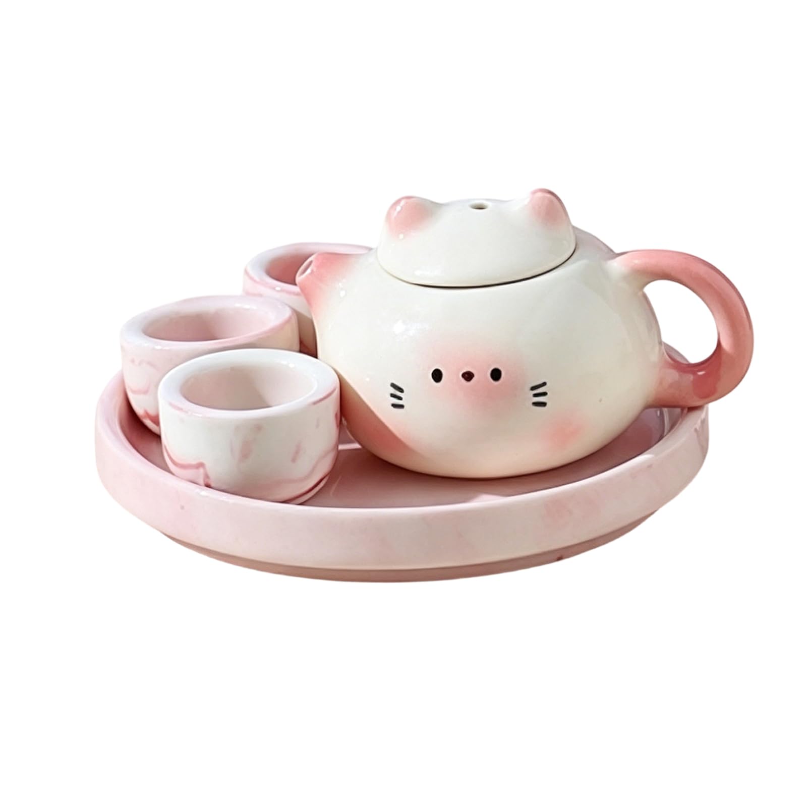 Bbajszx Miniature Ceramic Tea Set with Cats Ear Designs Perfect for Family Parties and Outdoor Gatherings Earthenware Container