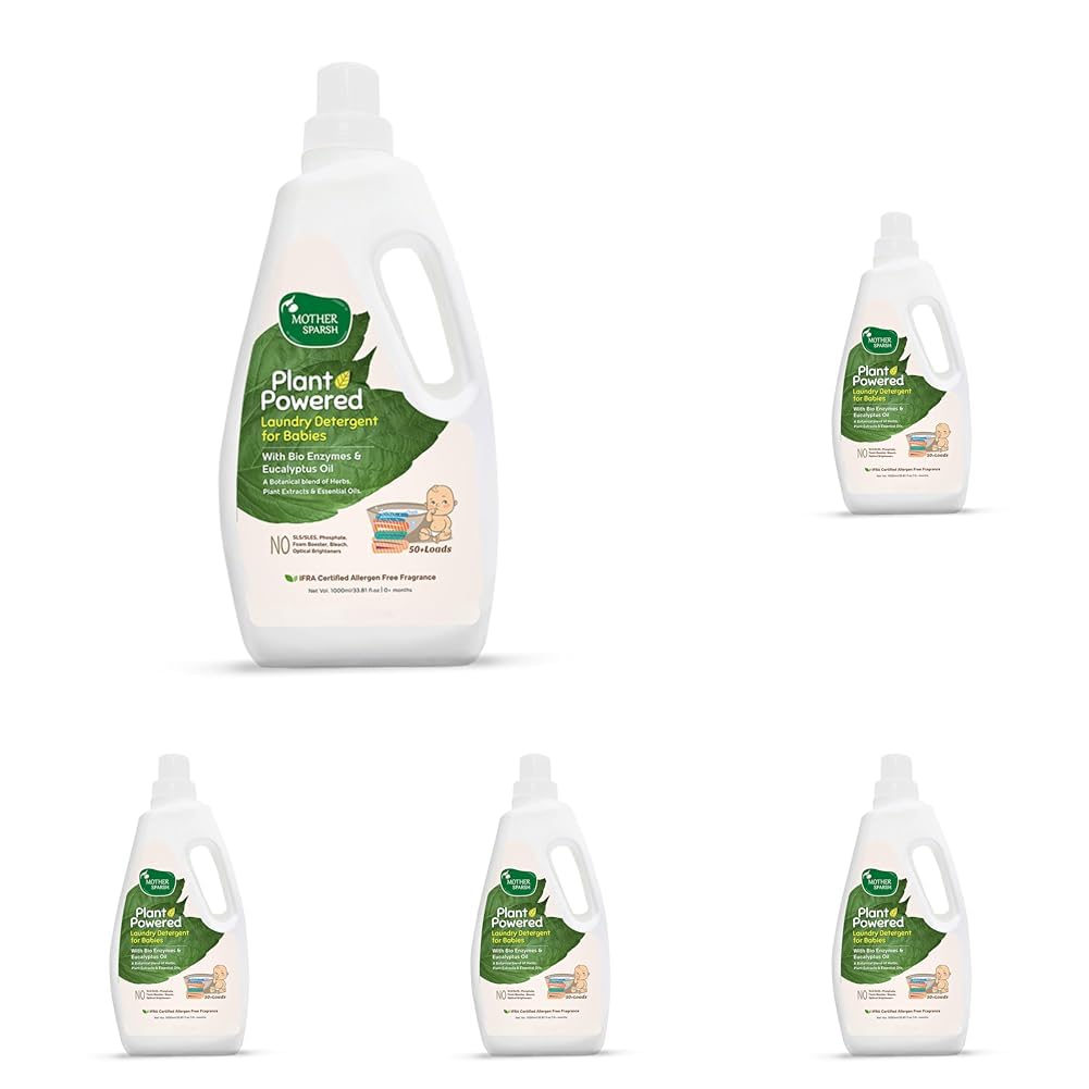 Mother Sparsh Plant Powered Baby Laundry Liquid Detergent With Bio - Enzymes and Eucalyptus Oil | Without Dyes & Optical Brighteners -1 Litre (Pack of 5)-image-36