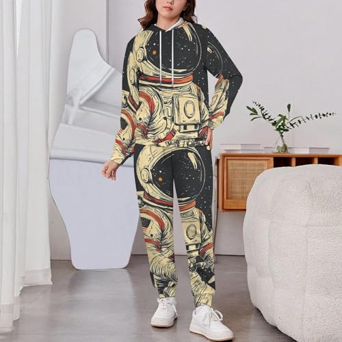 Boys Girls Sweatshirt Set Kid 2 Piece Pullover Hoodie Jogger Sweatpants, Space Astronaut Retro2