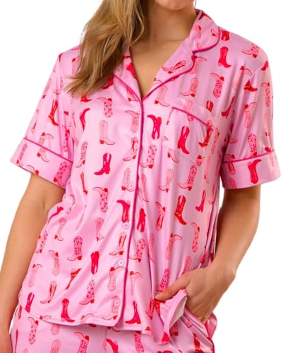 Women Satin Pajamas Shorts Sets Y2k Silk PJs 2 Piece Outfits Collar Long Sleeve Button Down Shirt Lounge Pants Sets3