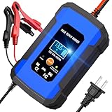 12Vバッテリー充電器 6Aバッテリーチャージャー パルス充電器 修復/メンテナンス充電 トリクル充電 4-100Ah鉛蓄バッテリー LCD表 自動車/バイク等適用 日本語説明書