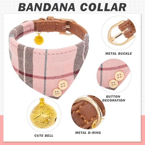 Image of EXPAWLORER Dog Collar Bandana Set - Classic Plaid Dog Bow Tie and Bandana Collar with PU Leather, Adjustable Collars for Small Medium Large Dogs Cats, Holiday Ideal Gift, Pink S