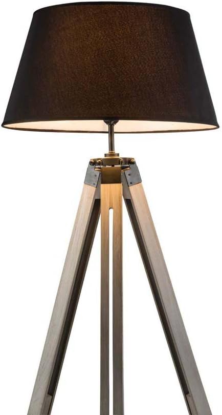 Globo Globo 58293 Height Adjustable Tripod Floor Lamp with Wooden Planks and Fabric Shade photo 2