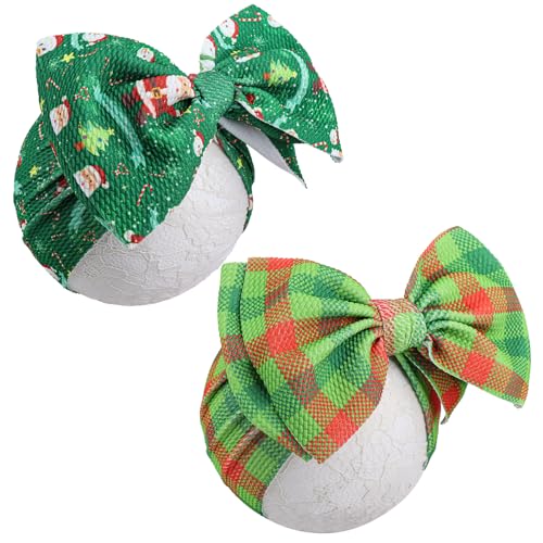 Image of YanJie Christmas Bows - Wide Handmade Headbands for Baby Girls, Toddlers, Infants with Plaid, Santa Claus Designs, and Hair Accessories - Perfect Christmas Gifts