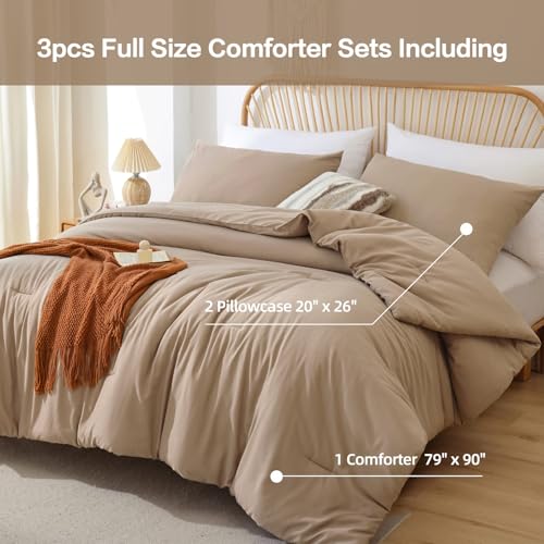 Image of ROSGONIA Comforter Full Size for Girls Boys Teens Taupe Brown, 3pcs(1 Boho Tan Comforter & 2 Pillowcases), Lightweight Dorm Bedding All Season Bed Set