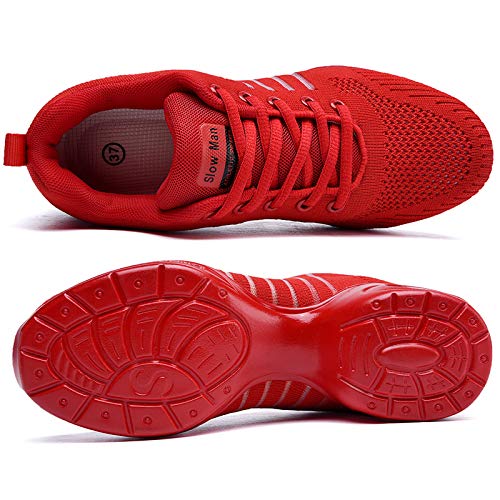 Women's Jazz Zumba Fashion Sneakers - Mesh Breathable Lace-Up Air Cushion Modern Split Sole Dance Shoes Walking Shoes Red,7 #TOP3