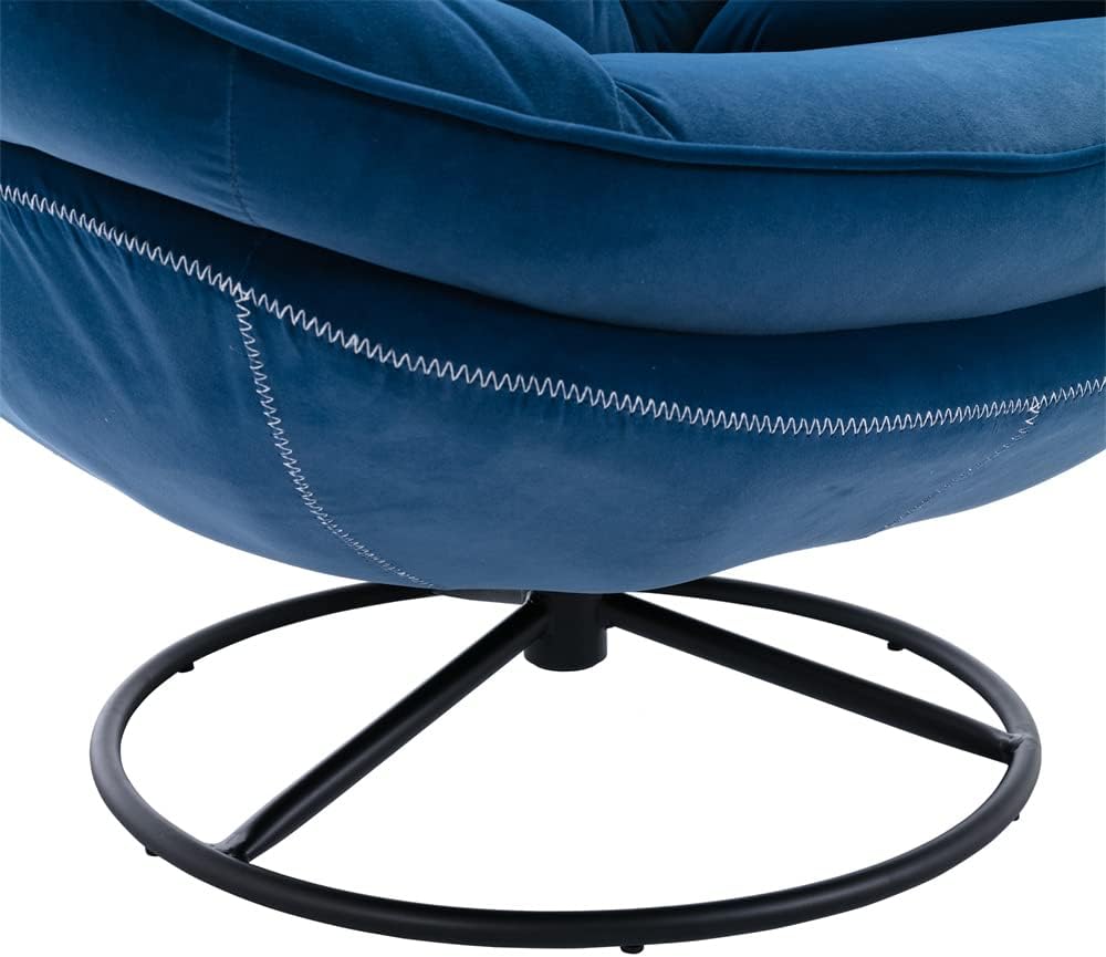 Velvet 360 Degree Swiveling Accent Chair with Ottoman Set, Modern Lounge Sofa Chair with Metal Base Frame & Footrest, Comfy Single Leisure TV Chair Reading Chair for Living Room and Office, Blue
