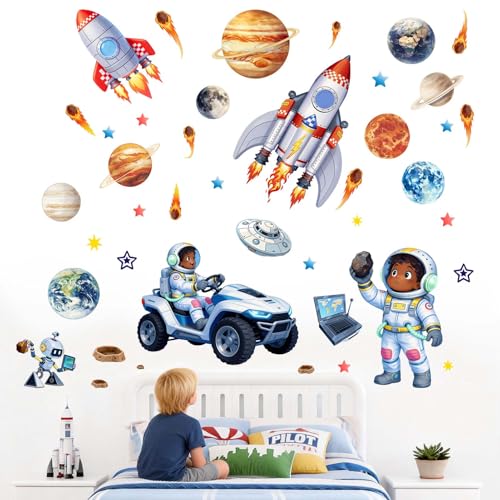 Amimagen Astronaut Wall Decals for Bedroom: Removable 95%+ No-Residue - Peel and Stick 4-Step Application - Vinyl Wall Stickers for Boys 1-12 Years