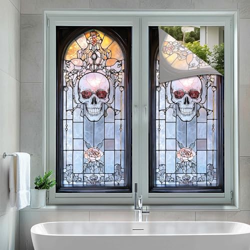 Vinilo Decorativo Ventana Calavera y Rosa 17.7x39.3 in miniatura 5