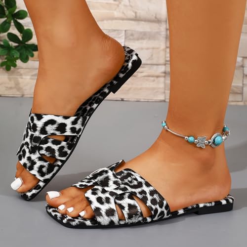 Image of Women's Dressy Casual Flat Sandals, Elegant Comfortable Slip-On Slides with Textured Upper, Versatile Dressy Style for Everyday Wear